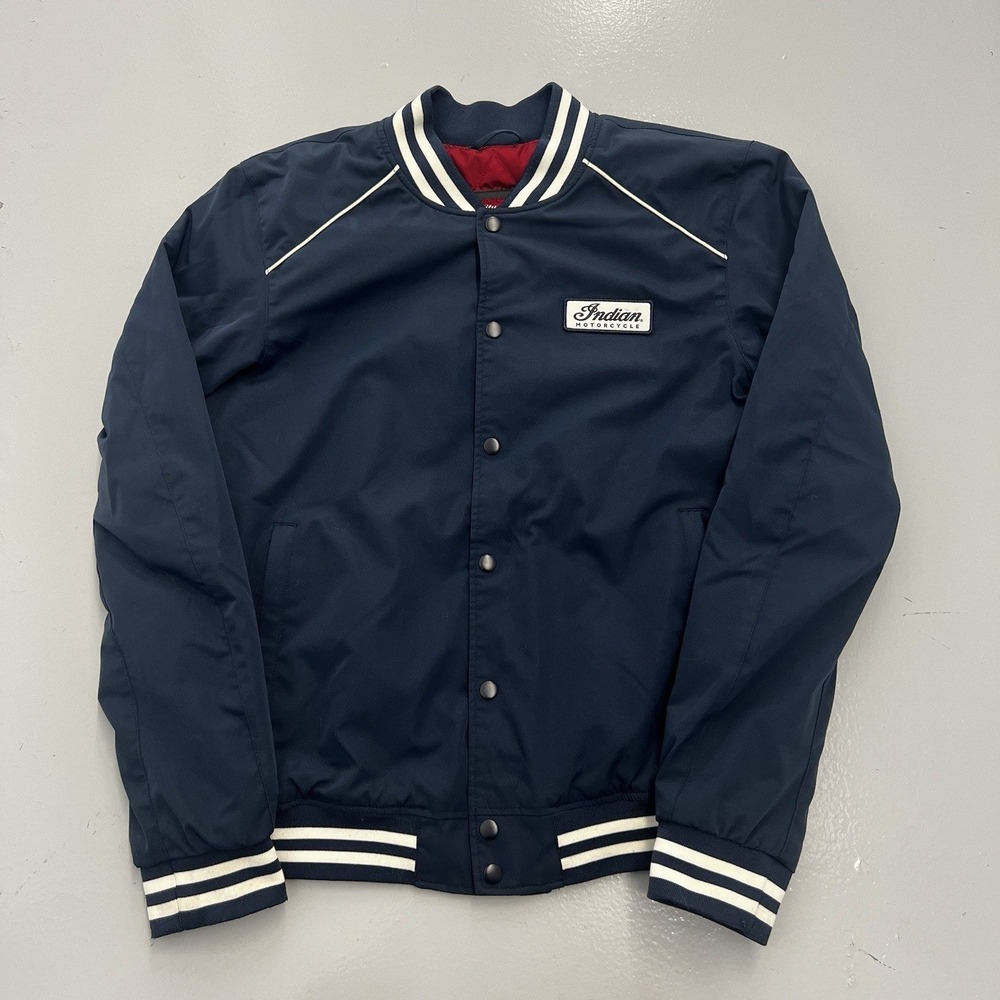 Indian Motorcycle Mens Small Navy Blue Varsity Bomber Jacket Quilted Lining
